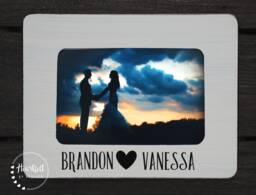 Personalized Wedding Picture Frame 4x6 - Hand-Painted Bridal Gift - thumbnail 1