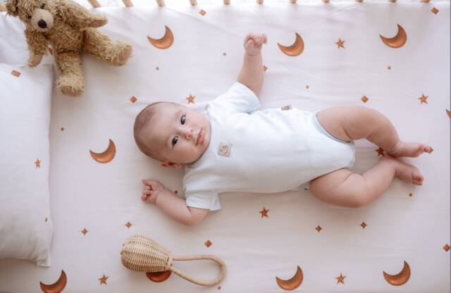 star Moon Patterned Organic Cotton Fitted Sheets - Custom Bed Cover Crib Twin Size Nursery Bedding Unique Baby Gifts - image 1
