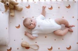 star Moon Patterned Organic Cotton Fitted Sheets - Custom Bed Cover Crib Twin Size Nursery Bedding Unique Baby Gifts - thumbnail 1