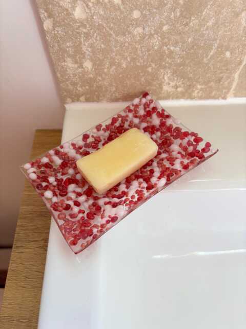 Handmade Pink Glass Soap Dish - image 1