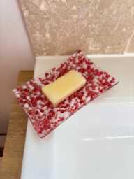 Handmade Pink Glass Soap Dish