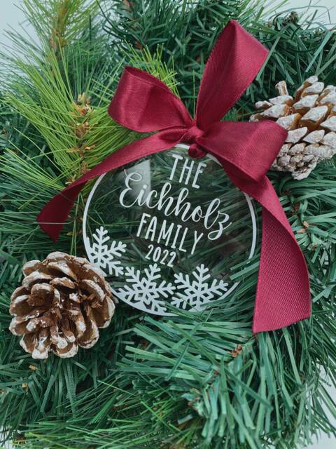 Personalised Family Christmas Bauble Acrylic Snowflake Ornament - image 1