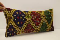 Lumbar Pillow, 12x24 - 30x60 cm Turkish Kilim Boho Throw Pillow Covers Old Cushion Vintage 4Oaf-653 - thumbnail 1