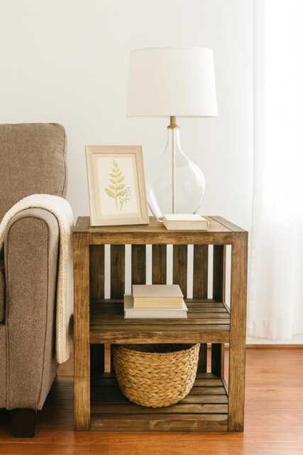 Rustic End Table - Wooden Nightstand For Living Room & Bedroom- Medium Brown Stain - image 1