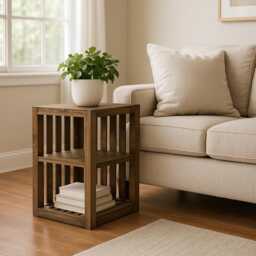 Rustic End Table - Wooden Nightstand For Living Room & Bedroom- Medium Brown Stain - thumbnail 2