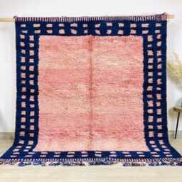 Pink Blue Geometric Moroccan Shag Rug, Tribal Boho Carpet, Hand Knotted Berber Wool Area Large Living Room Rugs - thumbnail 3