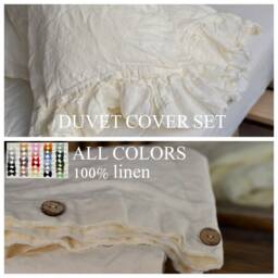 Duvet Cover Set & Pillow With Ruffle Antique White Color Stone Washed Seamless Full King Quilt Linen Duvet Cover Full