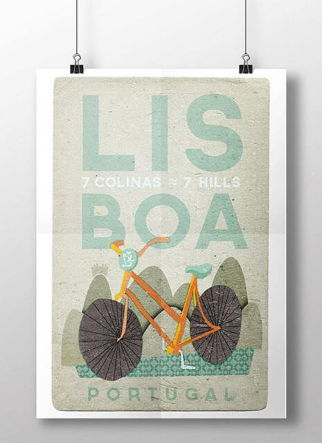 Original Portuguese Lisbon Bike Transport Wall Art Printing Poster Illustration Print Drawings Graphic Design Work Home Decor