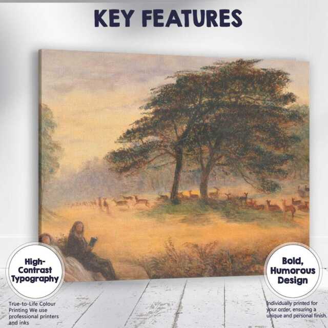 Deer Park Landscape Romantic Countryside Scene Painting Canvas Wall Art Print Decor Picture Ready To Hang - image 1