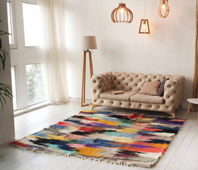 Hand Hooked Wool Rug Scandinavian Nursery Decor 100x200cm - image 1
