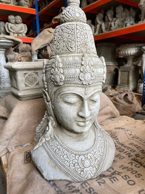 xl Thai Buddha Head Stone Statue - English Oriental Bust Outdoor Garden Ornament Monk - image 1