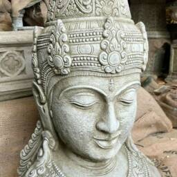 xl Thai Buddha Head Stone Statue - English Oriental Bust Outdoor Garden Ornament Monk - thumbnail 3