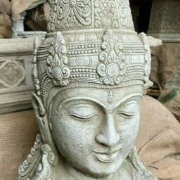 xl Thai Buddha Head Stone Statue - English Oriental Bust Outdoor Garden Ornament Monk - thumbnail 2