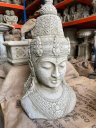 xl Thai Buddha Head Stone Statue - English Oriental Bust Outdoor Garden Ornament Monk - thumbnail 1