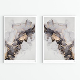 Abstract Fluid Art - Black & Gold Set Of 2 Prints - thumbnail 1