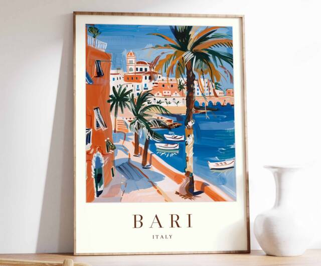 Bari Italy Travel Poster Adriatic Sea Coastal Art Print - image 1