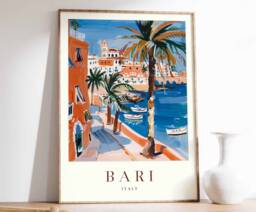Bari Italy Travel Poster Adriatic Sea Coastal Art Print - thumbnail 1