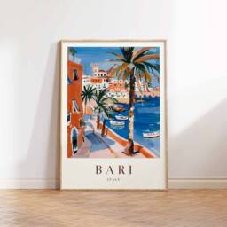 Bari Italy Travel Poster Adriatic Sea Coastal Art Print - thumbnail 3