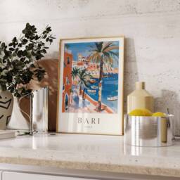Bari Italy Travel Poster Adriatic Sea Coastal Art Print - thumbnail 2