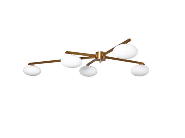 Mid Century Handmade Italian Brass Ceiling Lamp Light, Statement Lelli 5-Light Living Dining Room - image 1