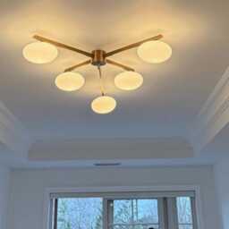 Mid Century Handmade Italian Brass Ceiling Lamp Light, Statement Lelli 5-Light Living Dining Room - thumbnail 2