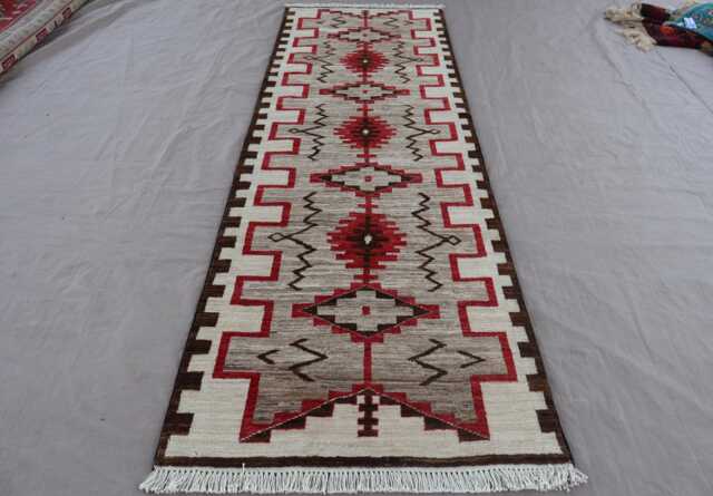 2'6x8'4 Ft Runner Rug, Natural Colors Southwestern Design Navajo Afghan Hand Knotted Wool Rug, Gray Brown Beige Red, Kitchen, Hallway - image 1