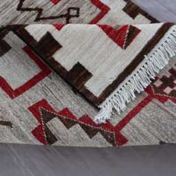 2'6x8'4 Ft Runner Rug, Natural Colors Southwestern Design Navajo Afghan Hand Knotted Wool Rug, Gray Brown Beige Red, Kitchen, Hallway - thumbnail 4