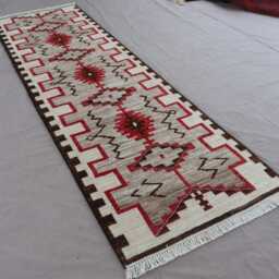 2'6x8'4 Ft Runner Rug, Natural Colors Southwestern Design Navajo Afghan Hand Knotted Wool Rug, Gray Brown Beige Red, Kitchen, Hallway - thumbnail 2
