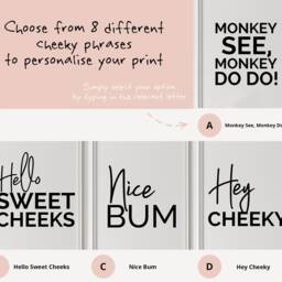 Black & White Cheeky Monkey Bathroom Print, Choice Of Funny Quote, Toilet Humour Art, See Do Animal Decor - thumbnail 2