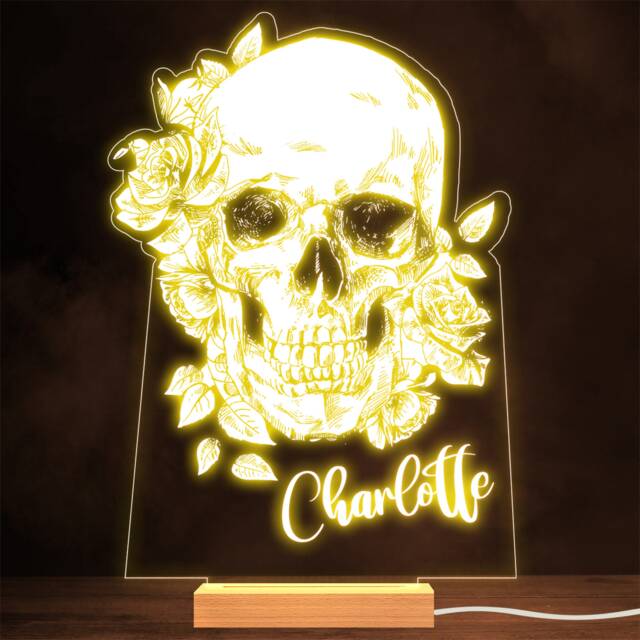 Floral Skull Roses Leaves Gothic Grunge Style Personalised Gift Lamp Night Light - image 1