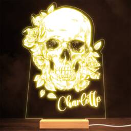 Floral Skull Roses Leaves Gothic Grunge Style Personalised Gift Lamp Night Light - thumbnail 1