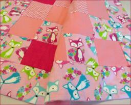Pink Fox Baby Quilt Flannel Forest Animal Nursery Blanket - thumbnail 1