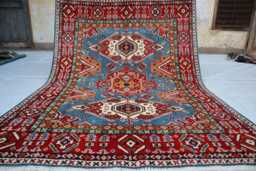 5x7 Ft Afghan Luxury New Area Rug, Medallion Kazak Geometric Rug, Hand Knotted Rug For Living Room - thumbnail 1