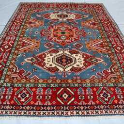 5x7 Ft Afghan Luxury New Area Rug, Medallion Kazak Geometric Rug, Hand Knotted Rug For Living Room - thumbnail 2