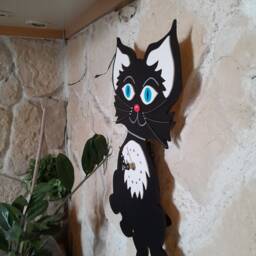 Cat Pendulum Clock Timo, Tail Wagging Back & Forth, Cat Clock, Wall Black Cat, Wooden - thumbnail 4