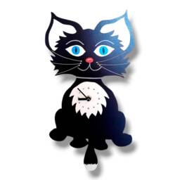 Cat Pendulum Clock Timo, Tail Wagging Back & Forth, Cat Clock, Wall Black Cat, Wooden - thumbnail 3