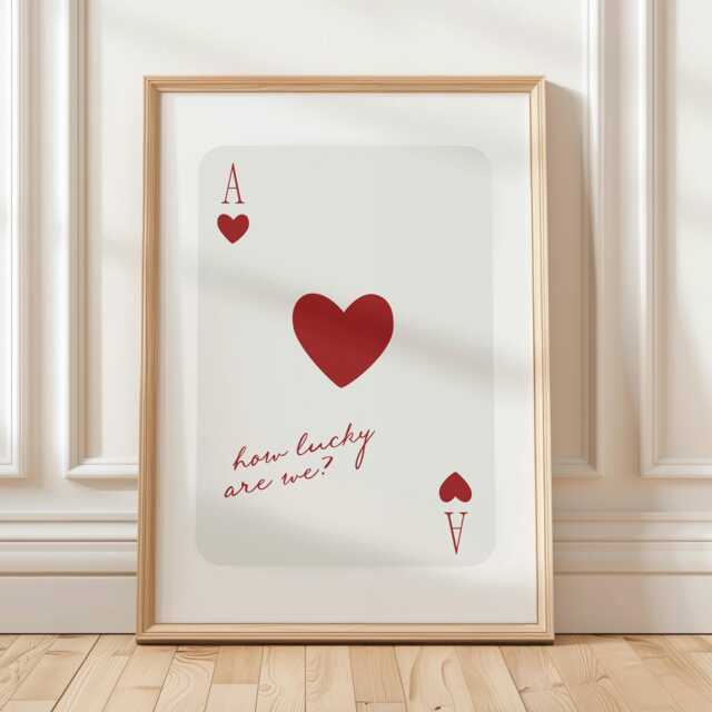How Lucky Are We Playing Card Red Heart Print, Trendy Aesthetic Wall Art Decor, Retro Poster - image 1
