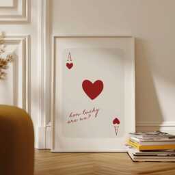 How Lucky Are We Playing Card Red Heart Print, Trendy Aesthetic Wall Art Decor, Retro Poster - thumbnail 2