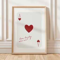 How Lucky Are We Playing Card Red Heart Print, Trendy Aesthetic Wall Art Decor, Retro Poster - thumbnail 1