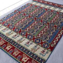 5x8 Pictorial Gabbeh Rug, One Of A Kind Afghan Hand Knotted Veg Dyes Wool Area Kids Room Oriental Red Navy Blue Green Beige - thumbnail 2