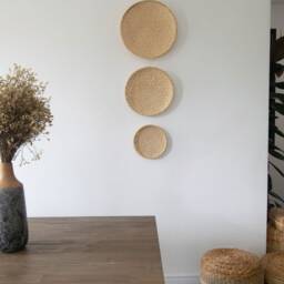 Woven Bamboo Wall Art, Set Of 3 Rustic Round Bowls - thumbnail 3