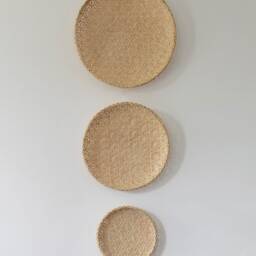 Woven Bamboo Wall Art, Set Of 3 Rustic Round Bowls - thumbnail 2