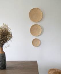 Woven Bamboo Wall Art, Set Of 3 Rustic Round Bowls - thumbnail 1