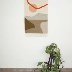 Seaside Inspired Modern Wall Decoration - Handwoven Kilim Made Of Recycled Wool Amaltea Olive, Beige & Orange Hand Tapestry - thumbnail 3