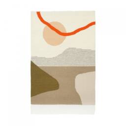 Seaside Inspired Modern Wall Decoration - Handwoven Kilim Made Of Recycled Wool Amaltea Olive, Beige & Orange Hand Tapestry - thumbnail 2