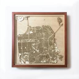 San Francisco Wooden Map - Laser Cut Mahogany Streets, Framed Wall Art