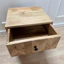 Mango Wood Side Table Parquet Drawer, Tapered Legs, 49.5cm High - thumbnail 4