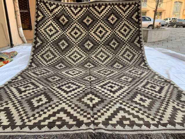Handwoven Afghan Kilim Rug Geometric Tribal Wool Carpet - 9.5x6.7 Ft - image 1