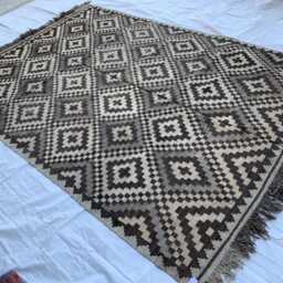 Handwoven Afghan Kilim Rug Geometric Tribal Wool Carpet - 9.5x6.7 Ft - thumbnail 4
