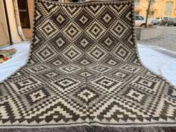 Handwoven Afghan Kilim Rug Geometric Tribal Wool Carpet - 9.5x6.7 Ft - thumbnail 1
